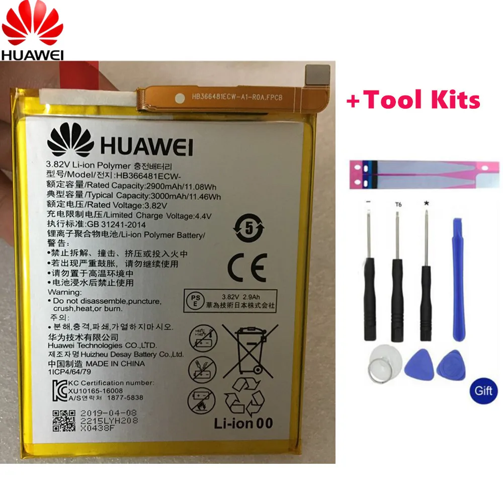 

2019 New 100% Hua Wei original HB366481ECW Real 3000mAh Battery For Huawei P9 Ascend P9 Lite G9 honor 8 5C Battery+Tool Kits