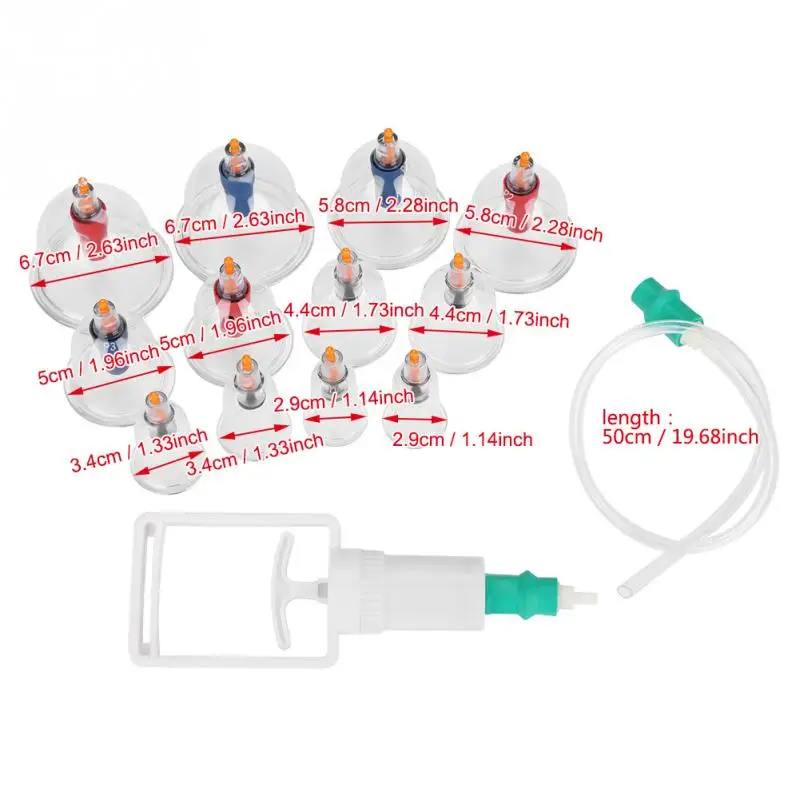 12 шт. Набор вакуумных банок для массажа, набор присосок, китайский набор для иглоукалывания, физиотерапии, всасывания, уход за здоровьем, массажер