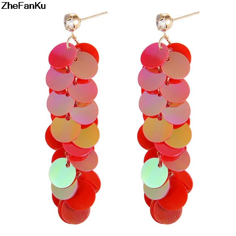 

7kinds Bohemia Round Sequin Multilayer Long Dangle Earrings For Women Statement Crystal Plastic Large Drop Earring Colorful Gift