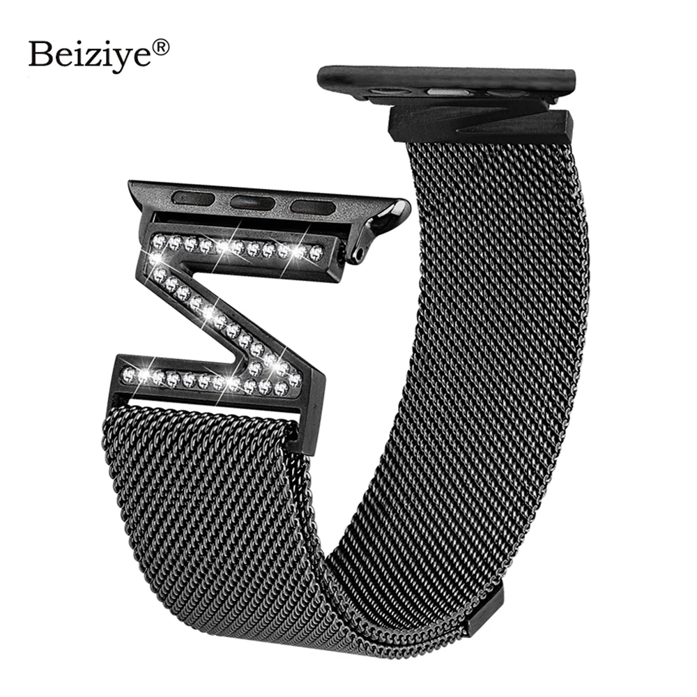 

Women Diamond Milanese Loop Strap For Apple Watch Bands 42mm 38mm 44mm 40mm Stainless Steel Bracelet For iWatch Series 1 2 3 4