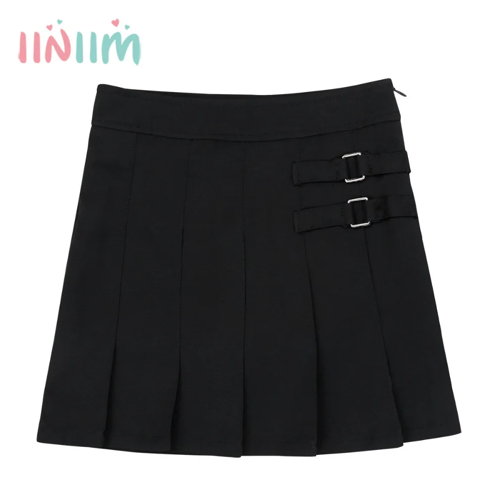 

iiniim Girls School Uniform Pleated Side Zipper Scooter Skirt with Hidden Shorts Teenagers Skirts Formal Daily Wear