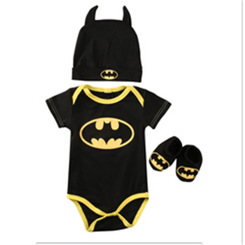 Комплект одежды для маленьких мальчиков, крутой комбинезон с Бэтменом для новорожденных мальчиков+ обувь+ шапка, 3 предмета, новинка, Bebes, одежда, боди для новорожденных