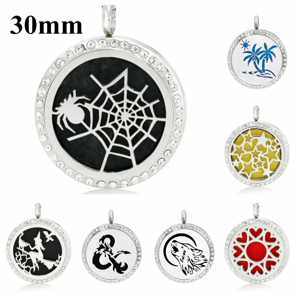 

30mm Spiderweb Bling Aroma locket 316L Stainless Steel Essential Oil Diffuser Locket Pendant Free 10pads as Mother's gift