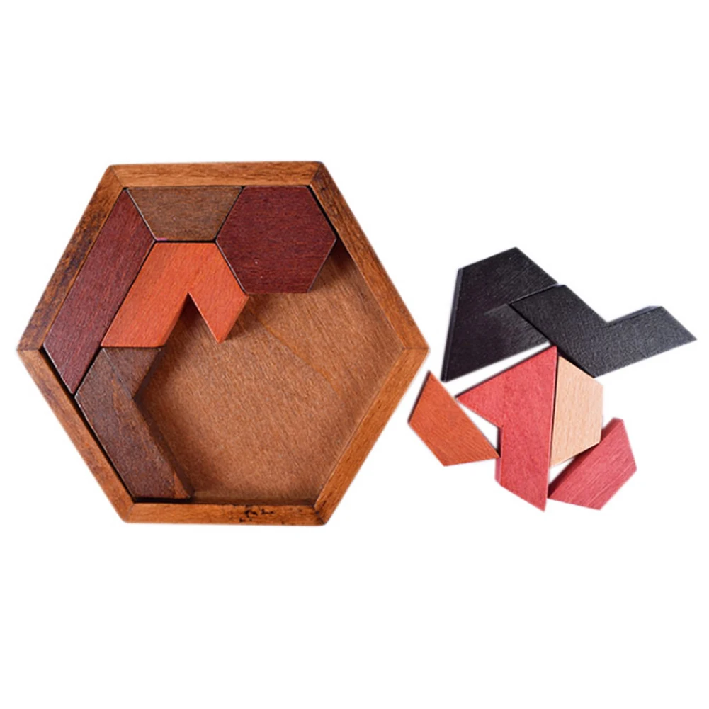 Деревянные шестигранные головоломки Tangram, деревянная игра-головоломка для детей и взрослых, Классическая логическая головоломка ручной работы, развивающие игрушки