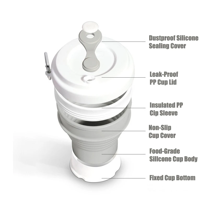 Силиконовая складная кофейная чашка для путешествий, силиконовая складная чашка для кемпинга с крышками, расширяемая чашка для питья, набор для походов и кемпинга