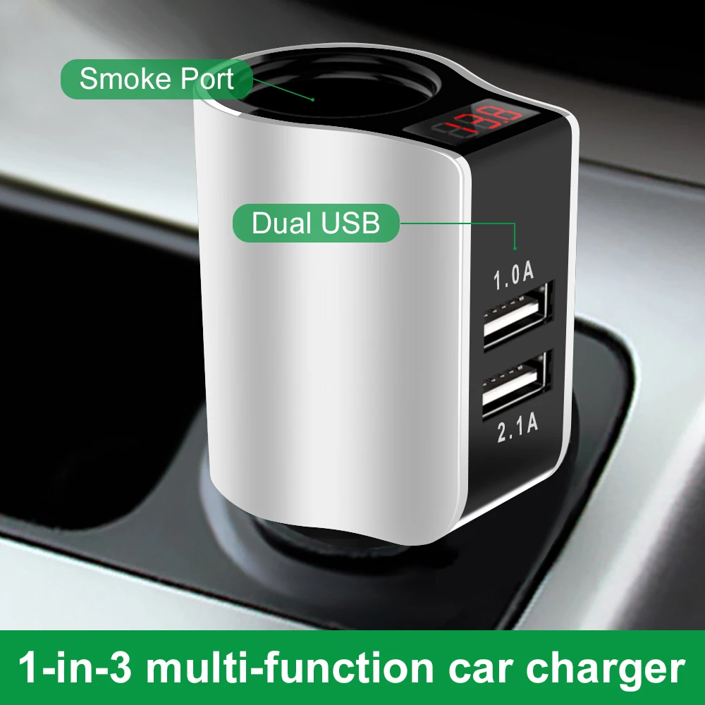المزدوج USB السجائر أخف الذكية سيارة شاحن الجهد الحالي عرض الهاتف GPS شحن محول USB 2 الطريق الفاصل شحن سريع