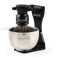 Anbbas Парикмахерская щетка для бритья волосы барсука, черная акриловая подставка, набор чаш