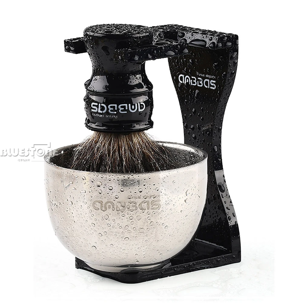 Ceny Anbbas fryzjer pędzel do golenia włosia borsuka, czarny akrylowy stojak, zestaw misek