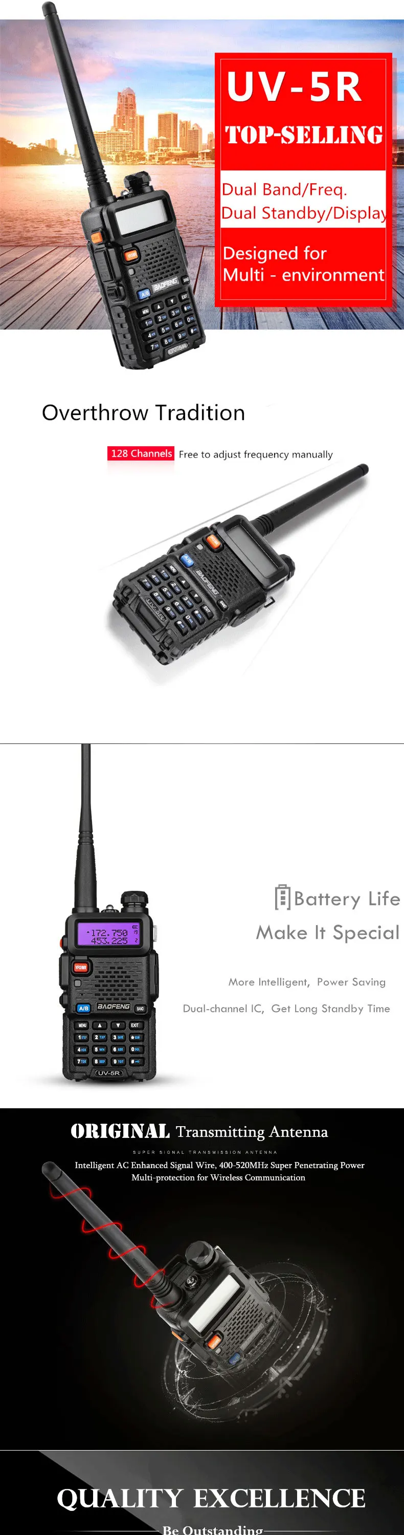 Baofeng UV-5R рация двойной дисплей двухдиапазонный Baofeng UV5R портативный 5 Вт UHF VHF двухстороннее радио Pofung UV 5R