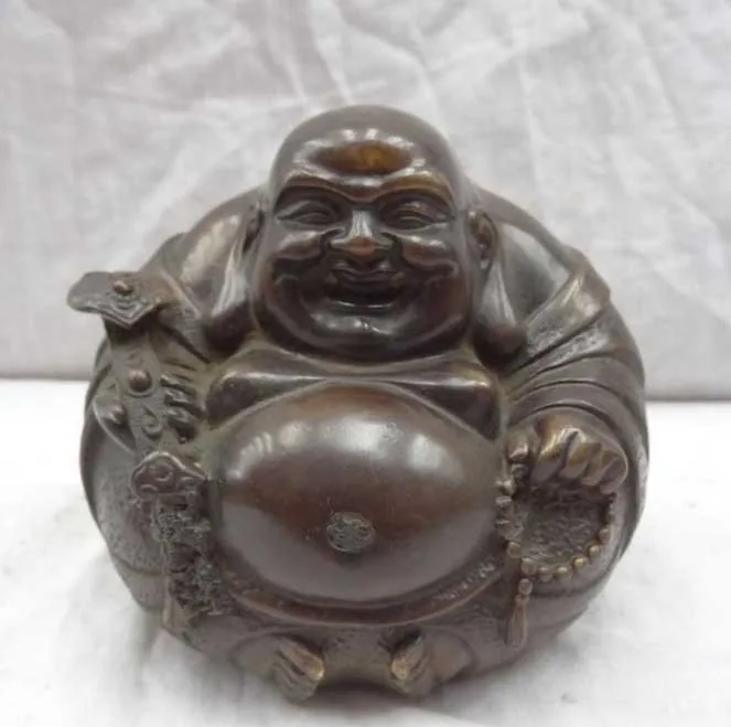

China Bronze Buddhism RuYi Wealth Happy Laughing Maitreya Buddha Bead Statue free shipping