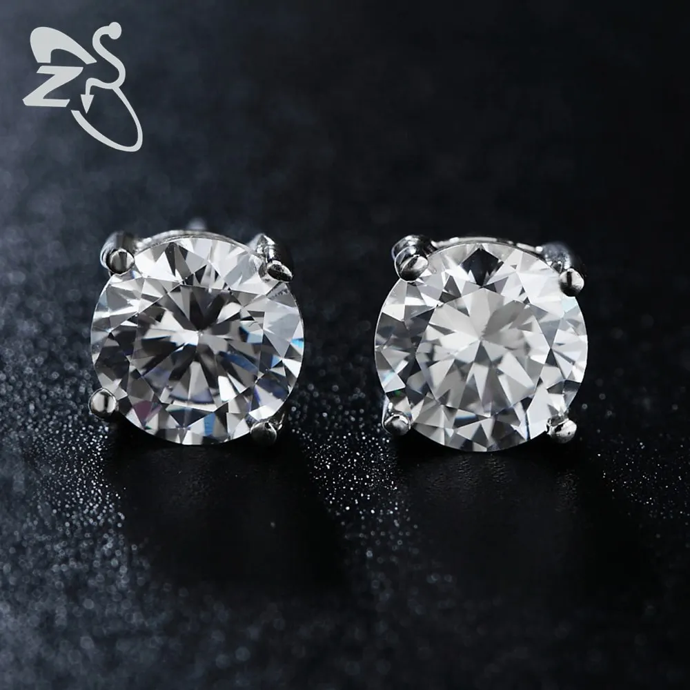 

Fashion 925 Sterling Silver Round Crystal CZ Brincos Bijoux Stud Earrings Female Women Ear Earring Piercing Accessories Jewelry