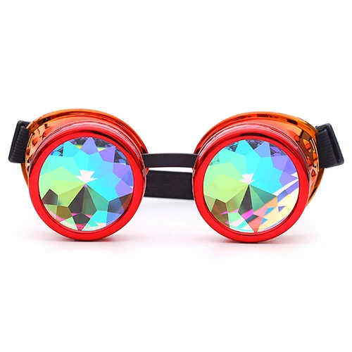 Hotselling Kaleidoscope Rainbow Crystal Lenses Steampunk Goggles EDM Glasses Gothic Cosplay Goggles Eyewear Vintage Halloween - Цвет линз: Red Orange