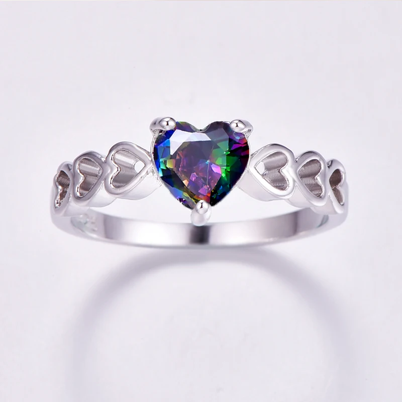 Женское кольцо с сердцем и зеленым цирконом серебристого цвета|ring size|ring size 6multicolor