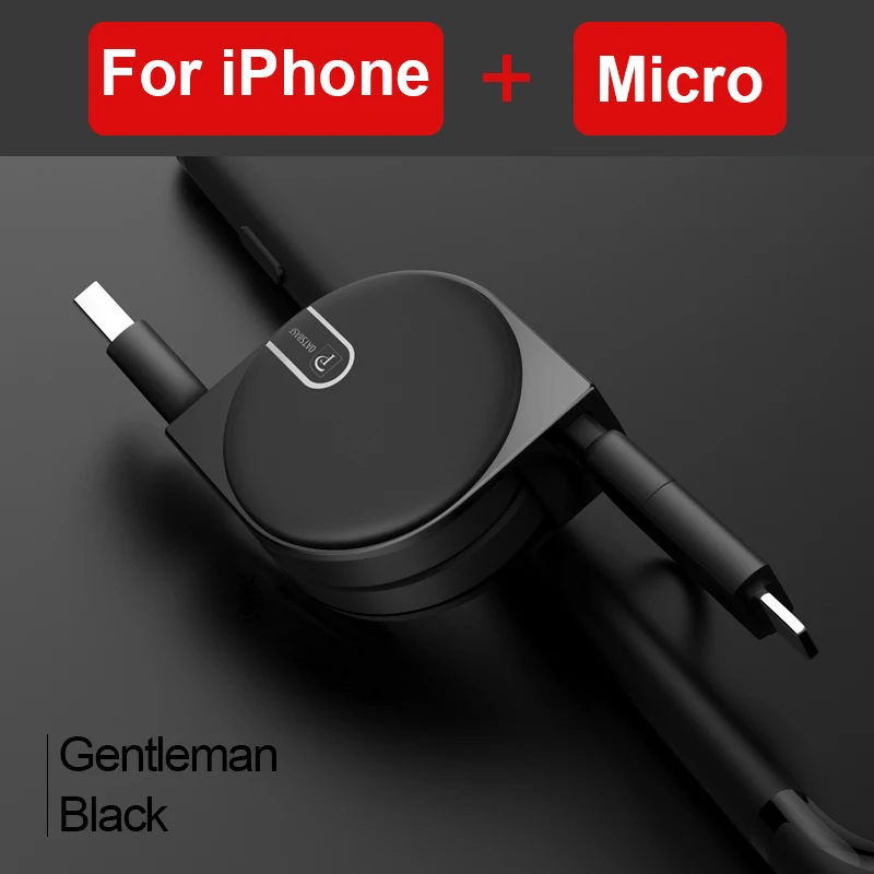 Чехол 2 в 1 Micro usb type C для samsung S8 S9 plus Oneplus 6 кабель для IPhone XS MAX X IPad 7 8 6 Выдвижной зарядный кабель - Цвет: 2 in 1 A and M-Black