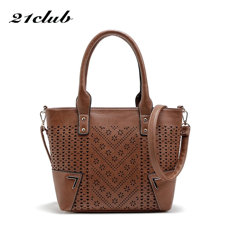 21club Brand Women&#39;s PU Leather Handbag Hollow Out Women Shoulder Bag Luxury Brand Simple Bag ...