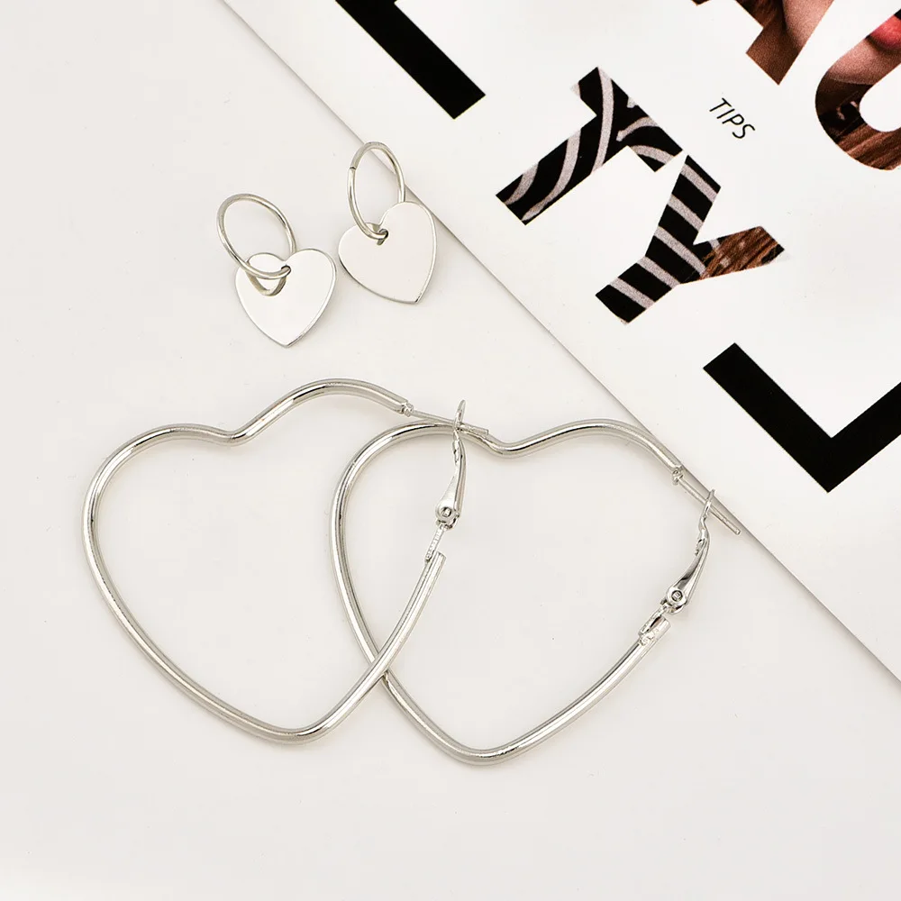 

Wholesale Fashion Women's Heart Love Earring Ear Ring Suit For Girl Trendy Metal Earrings Hoop Earrings jewelry