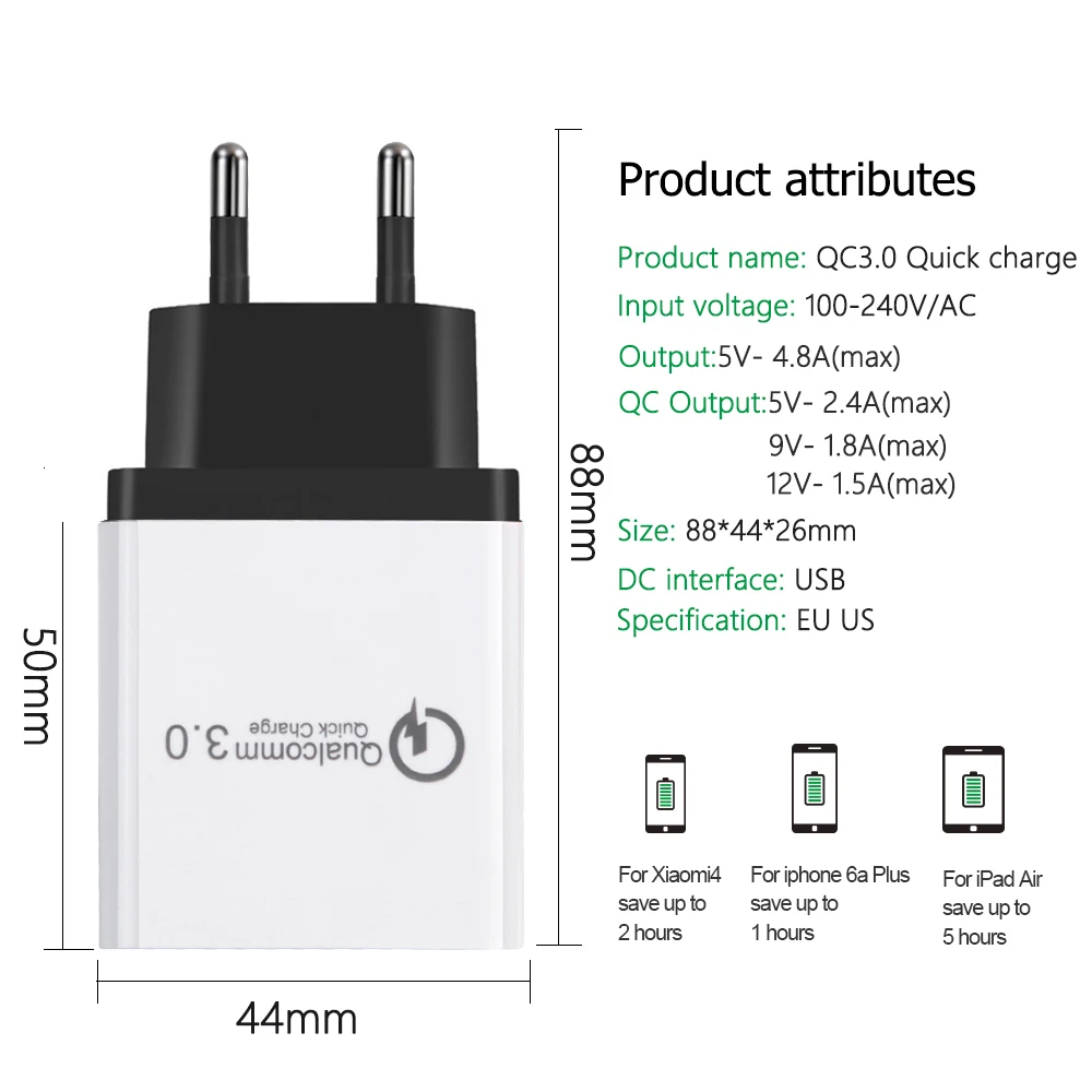 3 منافذ سريعة تهمة QC3.0 USB شاحن محول الطاقة الهواتف المحمولة السفر الحائط الاتحاد الأوروبي التوصيل سريع شاحن سامسونج Xiaomi HTC سوني