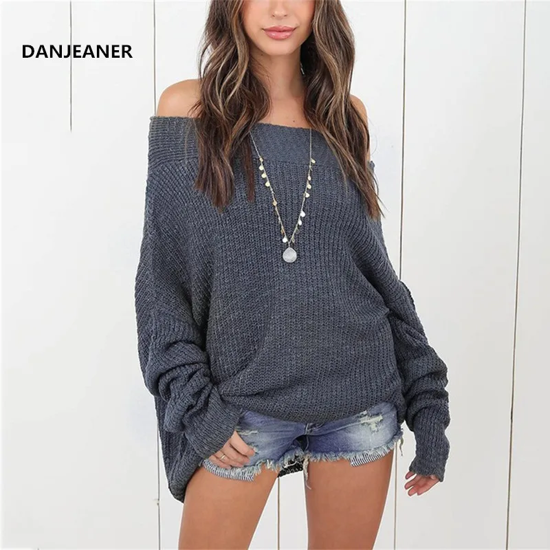 Danjeaner S-5XL сексуальный длинный свитер с открытыми плечами для женщин Осень-зима