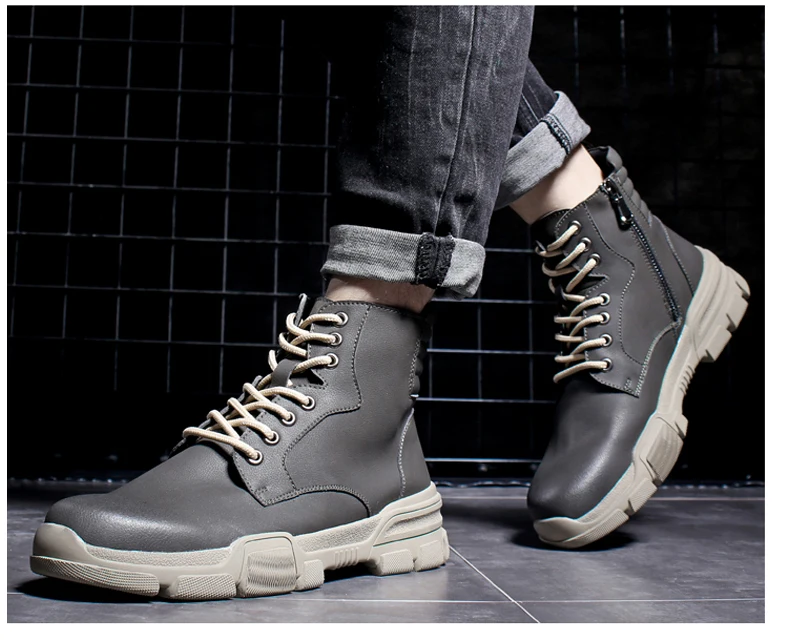 Men's Casual Motorcycle Ankle Boot Combat Leather Men Winter Boots Men Lace-up Desert Military Boots Mens Tactical Boots' Army (5)