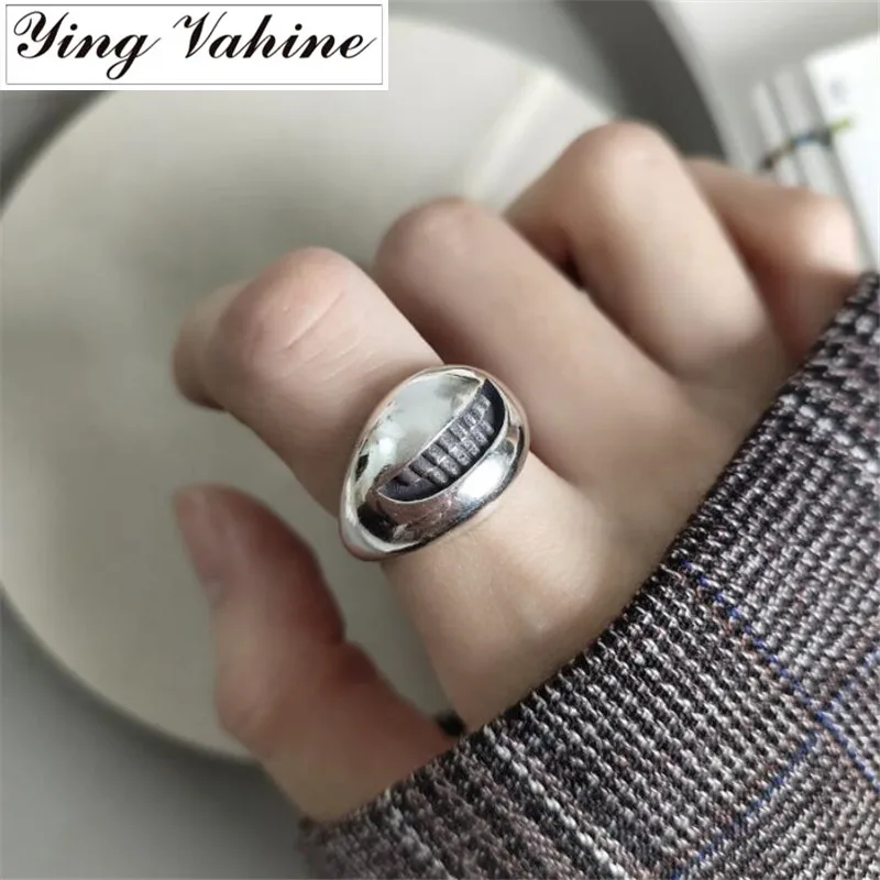 

ying Vahine Personalized Design Ring 100% 925 Sterling Silver Exaggerated Big Mouth Open Rings for Women