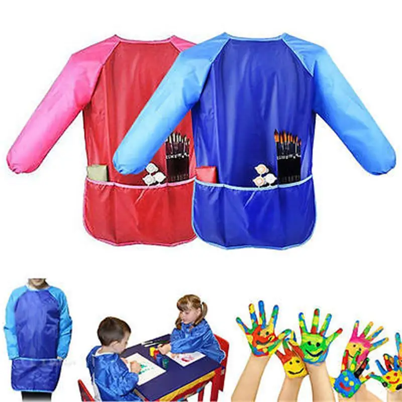 

Waterproof Children Kid Craft Pocket Apron Smock Painting Drawing Long Sleeve
