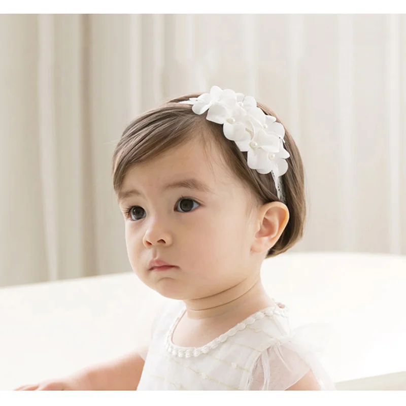 3Petals Baby Girl Headband Cutout Lace Headwear Turban Knot Elasticity Comfortable for Dress Up White Headdress Sweet Princess