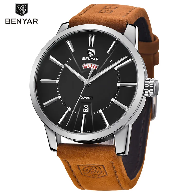 Günstig 2019 NEUE Luxus Marke BENYAR Männer Sport Uhren herren Quarz Uhr Mann Armee Military Leder Blau Armbanduhr Relogio masculino