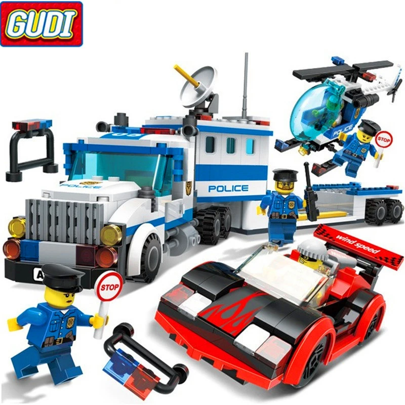 

GUDI 9317 442Pcs City Mobile Police Station Helicopter Car Truck Building Blocks Brick Compatible LegoIN Technic Playmobil Toys