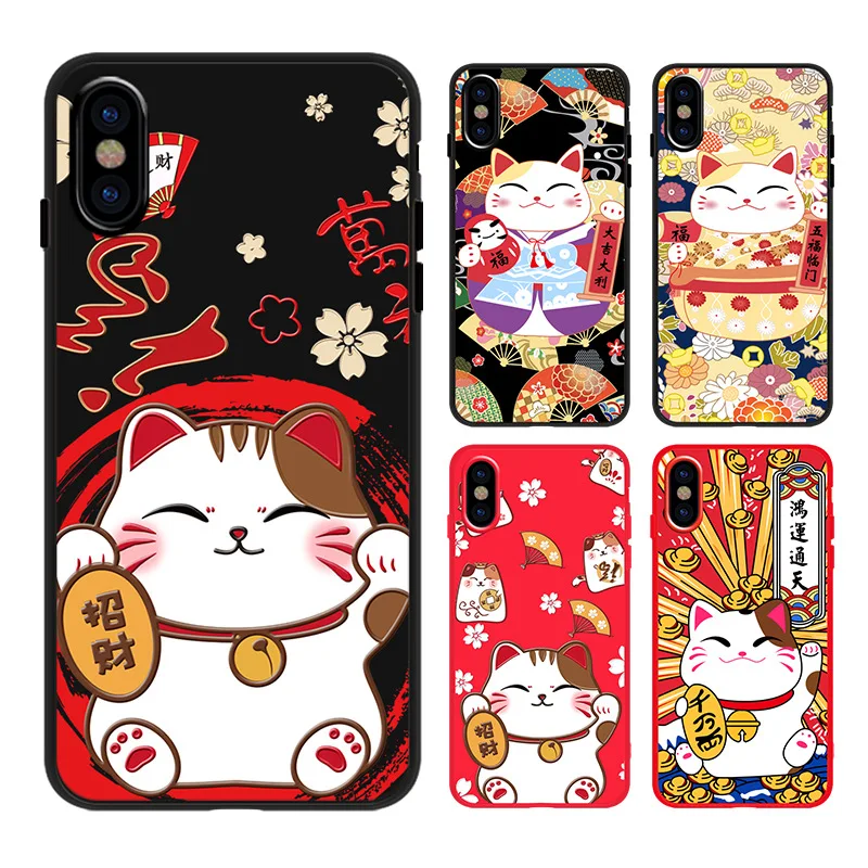 Милые Чехлы kawaii с японским аниме котом на удачу для iPhone 7 8 6s 6 plus XS max силиконовый
