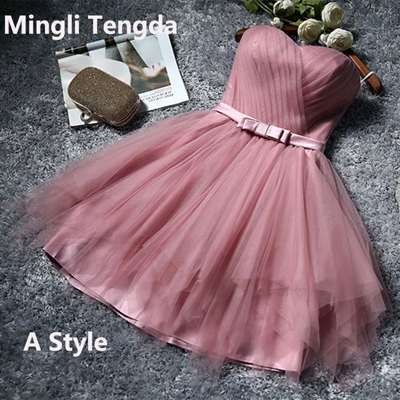 

Mingli Tengda Bean Sand Bridesmaid Dresses 4 Styles Short Wedding Party Dress Elegant Lady Dress Tulle Pleated Bridesmaid Dress