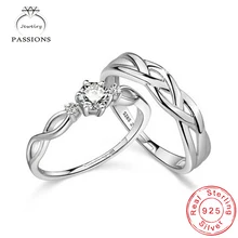 Fashion 925 Sterling Silver Weave Rings Open Adjustable CZ diamond Lover Set Rings For Lover Couples Jewelry For Women/Men