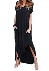 Preself-Oversize-V-Neck-Side-Split-Long-Dress-Women-Casual-Short-Sleeve-Pockets-Maxi-Shirt-Dress