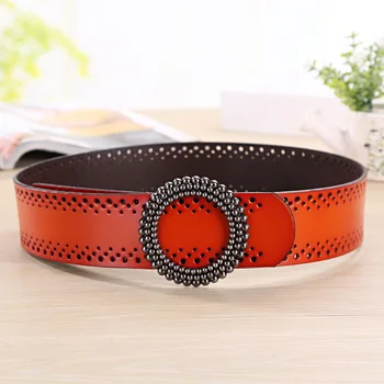 

Ta-weo Retro Hollow Leather Women Wide Belts, Round Buckle Wild Fashion Decorative Belt Female, Cinturon Mujer Ancho