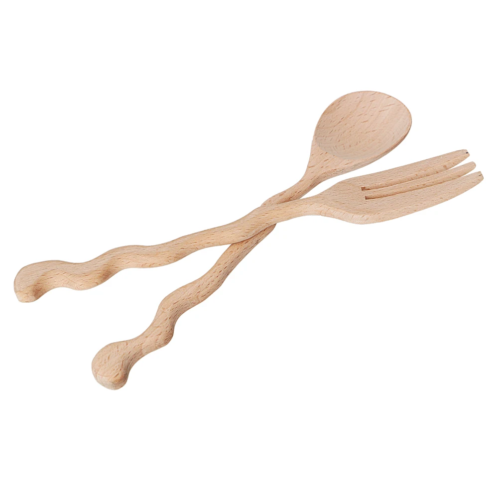 Long Handle Tableware Wooden Spoon Fork Soup Catering Dining Spoon Forks Kitchen Cooking Utensil Tool Home Kitchen Accessories