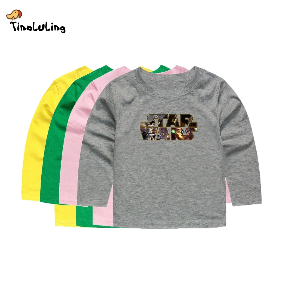 

TINOLULING Kids Star Wars T shirt Children Printed T-Shirt Full Sleeve Tees For Boys Girls Baby Tops For 2-14 Years