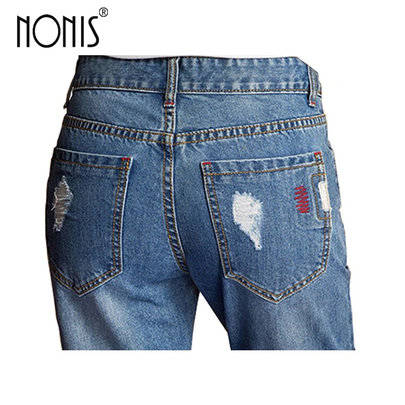 Nonis модные повседневные женские брендовые винтажные обтягивающие джинсы с высокой талией, Узкие рваные джинсы-карандаш, женские брюки с дырками для девочек