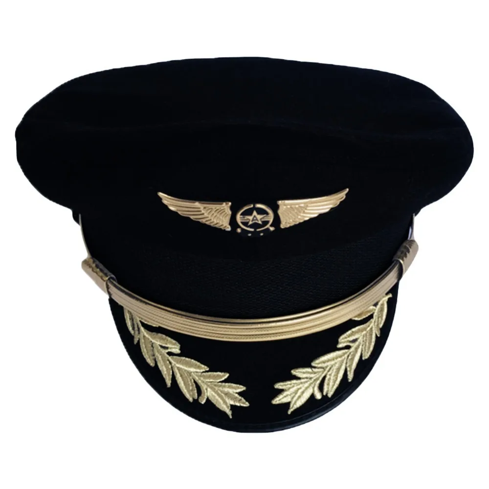 Wool Pilot Cap Airline Captain Hat Adult Men Uniform Hat Party Cap