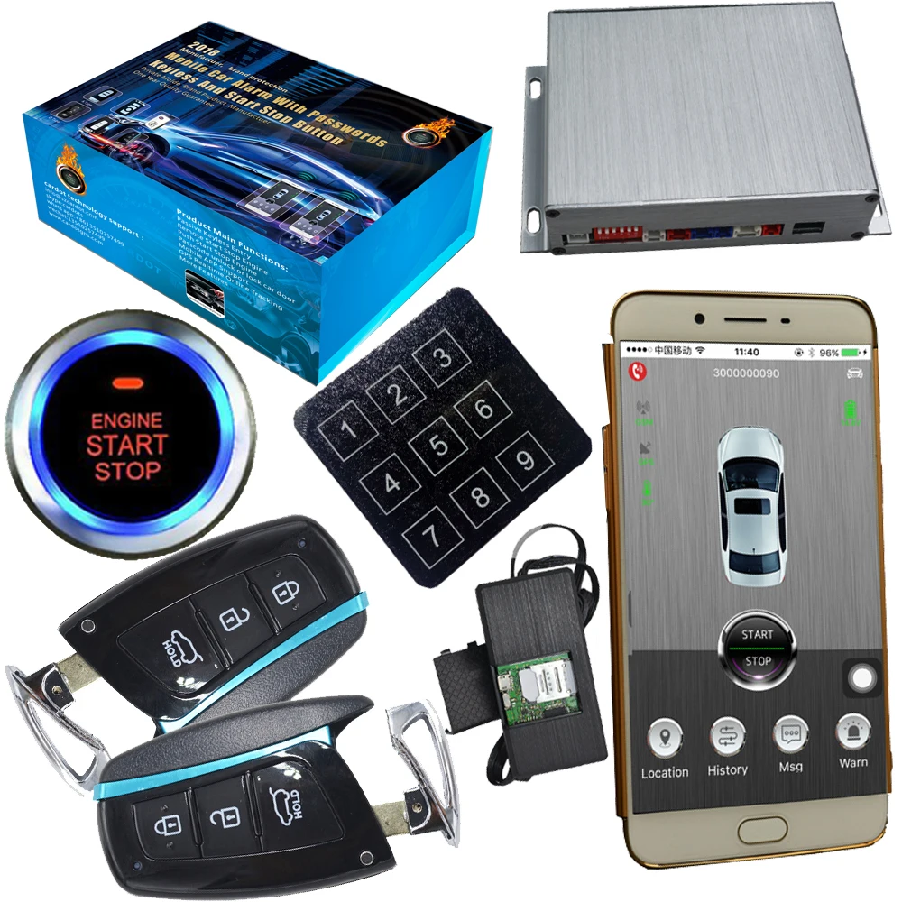 passcode auto keyless entry car security alarm system gsm mobile app