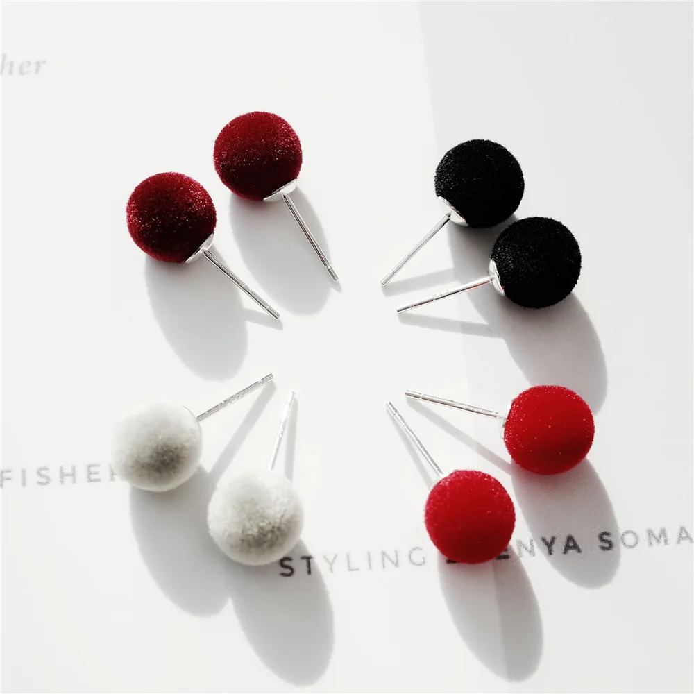 Pompon balls earrings 100% 925 Sterling silver Jewelry fashion Hypoallergenic Stud earrings for women girl Christmas gift