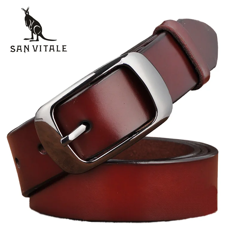 SAN VITALE New Designer Fashion Women’s Belts Genuine Leather Brand Straps Female Waistband Pin Buckles Fancy Vintage for Jeans