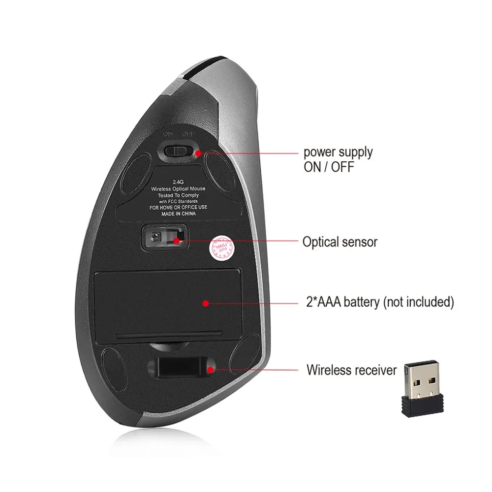 Беспроводная мышь эргономичная оптическая 2 4G 800/1600/2400DPI светильник для
