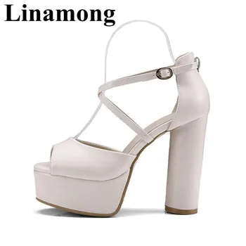 

2019 Newest Solid Square Heel And OPen Toe Platform Design Cover Heel Cross Buckle Strap Summer Fashion Women Sandals