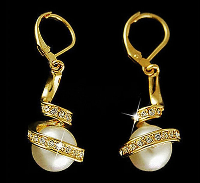 Free shipping Fashion White South Sea Shell Pearl 14K Gold Plated Leverback Earrings 6.09 | Украшения и аксессуары