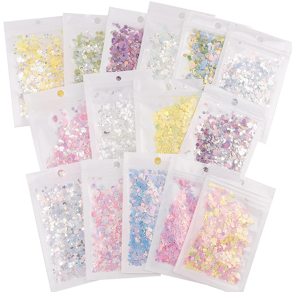 

10g about 1000pc Mix Star Moon Transparent Loose Sequins Glitter Paillettes For Nail Art Manicure/Sewing/Wedding Decoration