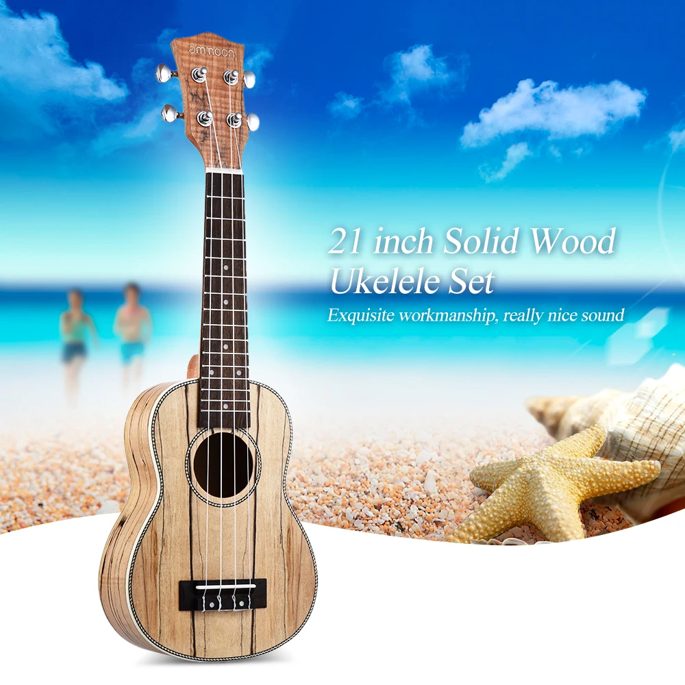 Хорошее качество ammoon Soprano Ukelele 21 дюймов Spalted клен тело палисандр гриф Гавайская гитара укулеле набор