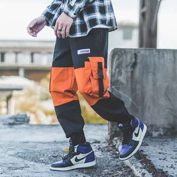 

Tide Brand Streetwear Pants Men Patchwork Japanese Style Fashion Muti Pockets Cargo Pants Men Harajuku High Street Men Trousers