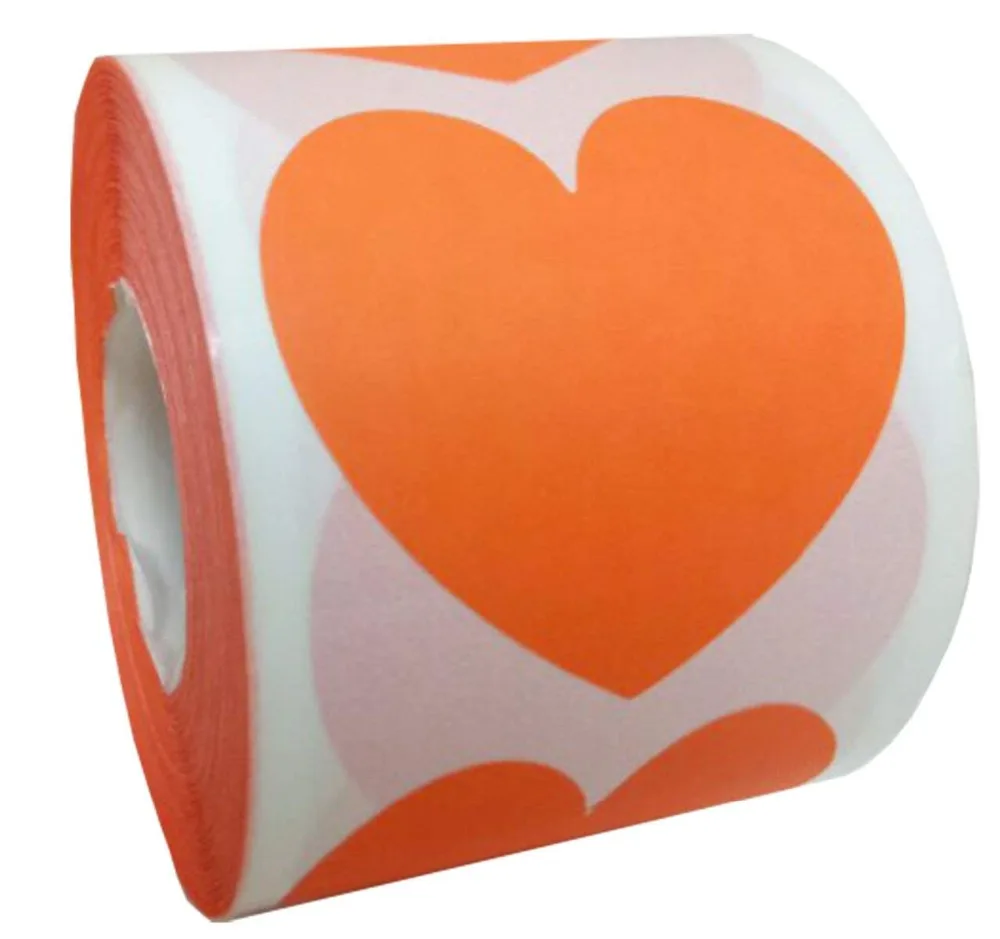 

Smart Sticker Fluorescent orange Heart Stickers - 2" Inch - 500 Total Heart Shape Adhesive Labels