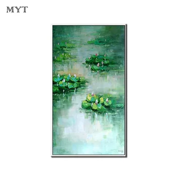 

HOT Sale Original Artist Handmade Modern Home Decor Wall Art Picture Abstract green Lotus Pond scenery for living room no framed