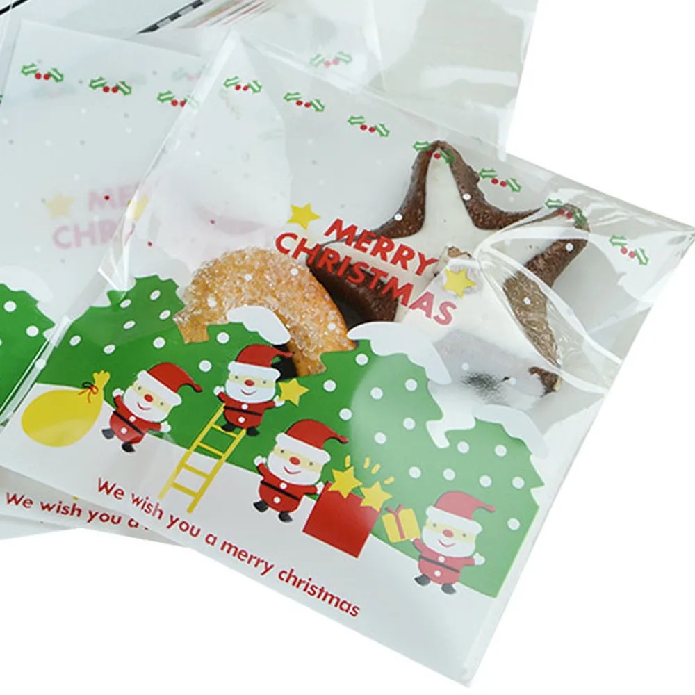 100 шт рождественские украшения для дома год полупрозрачный Рождество печенье Пищевые мешки для печенья