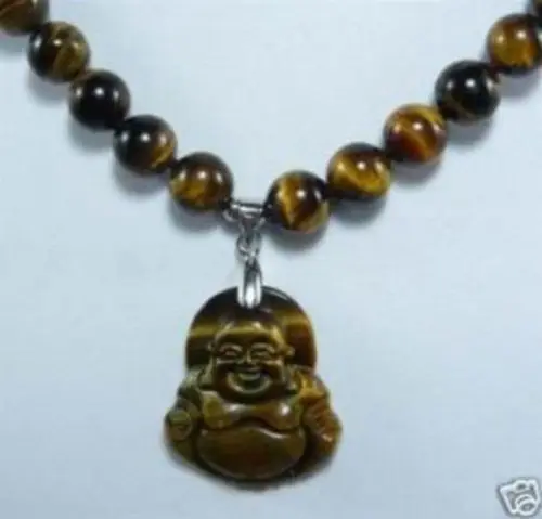 

17" Charming tiger'eye laughing Buddha pendant necklace